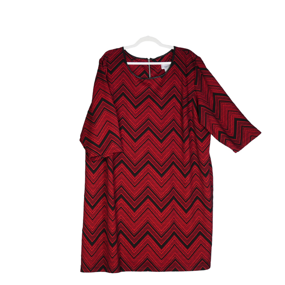 Catherines Sweater Dress Women 4X Red Chevron Shift Exposed Zipper Plus Size